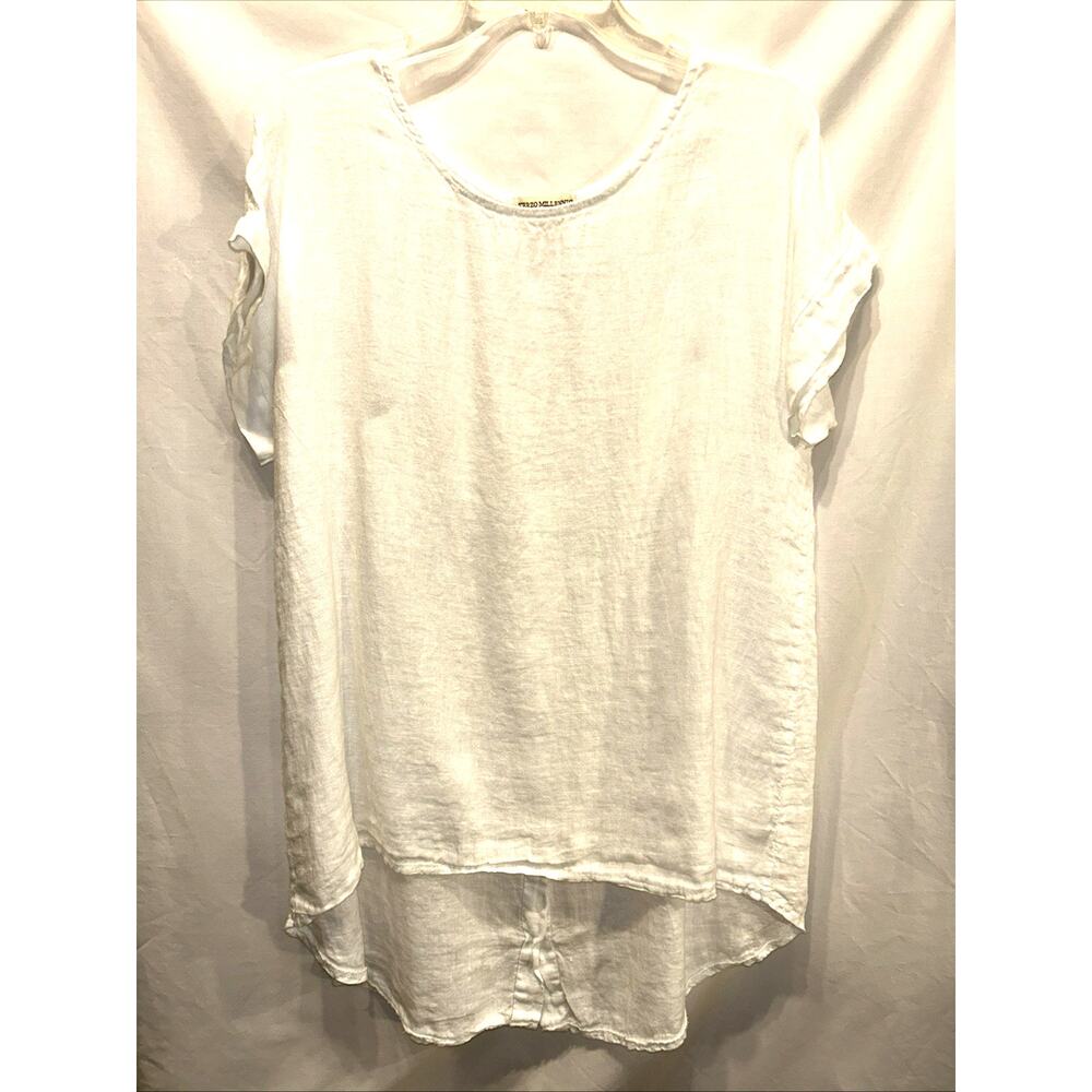 Terzo Millennio Women’s Small White Linen Shirt Lagenlook Beach Cruise Resort